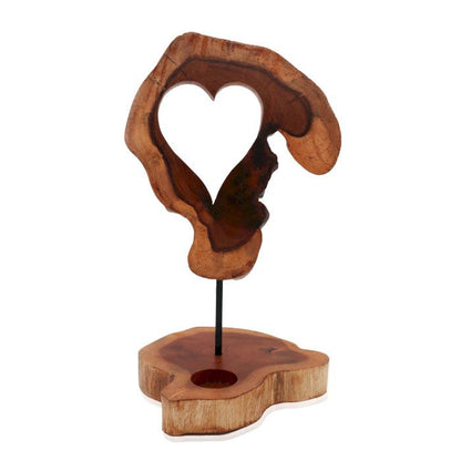 Gamal Wood Heart Tealight Holder – hjärtformad värmeljushållare i trä på stativ, 38x22 CM, handgjord av Gamal-trä