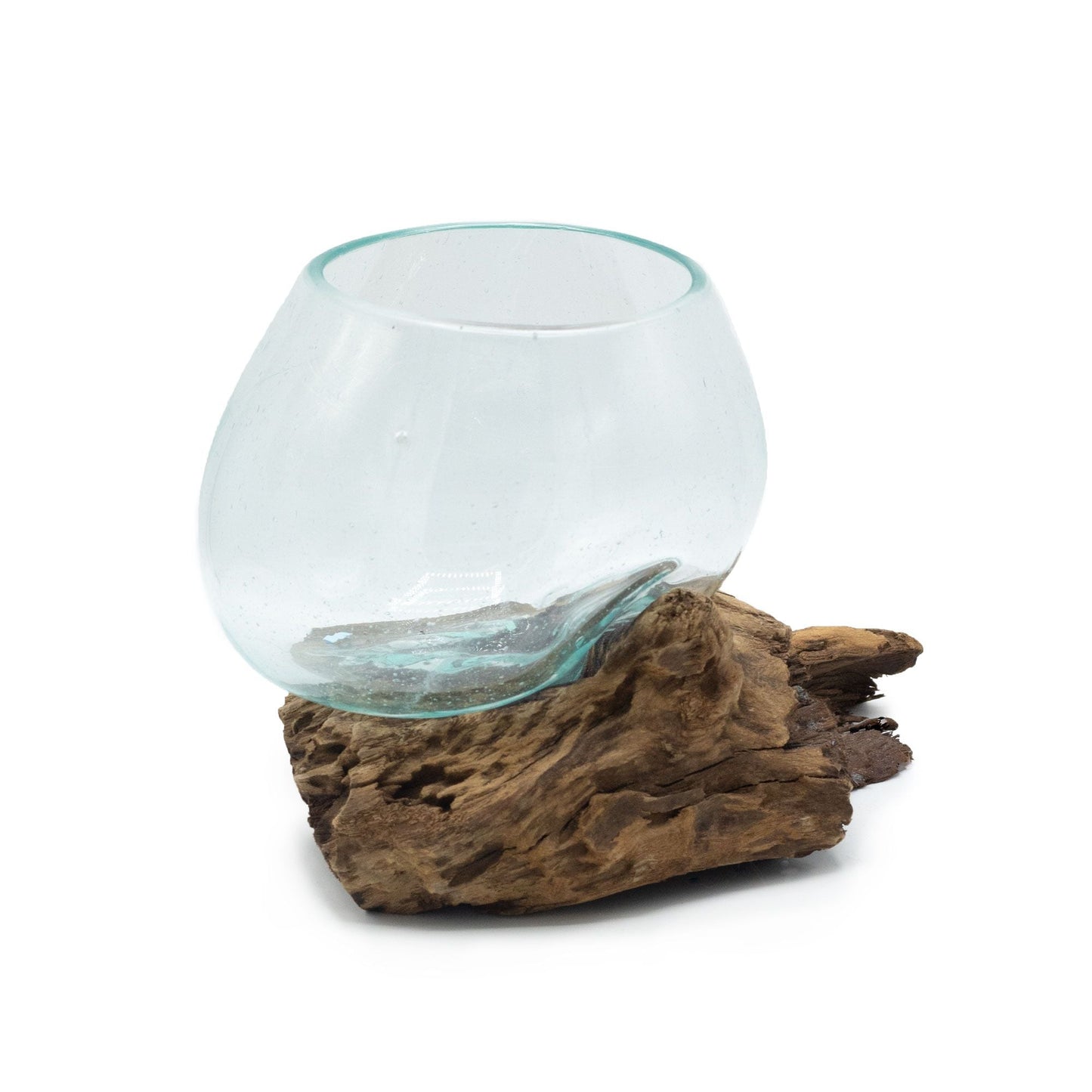 Gamal Wood Molten Glass Bowl – Medium 12x13x5 CM, skål i återvunnet glas sammansmält med en naturlig bas i Gamal-trä