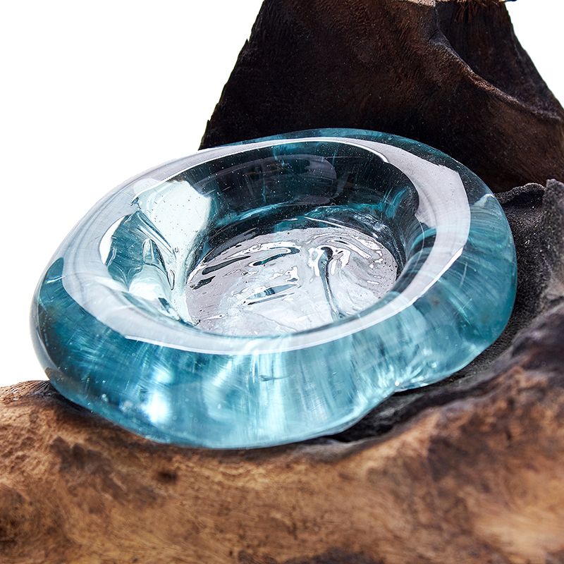 Gamal Wood ljusstake i smält glas – 10x17x5 CM, handgjord ljusstake i smält återvunnet glas på Gamal-trä