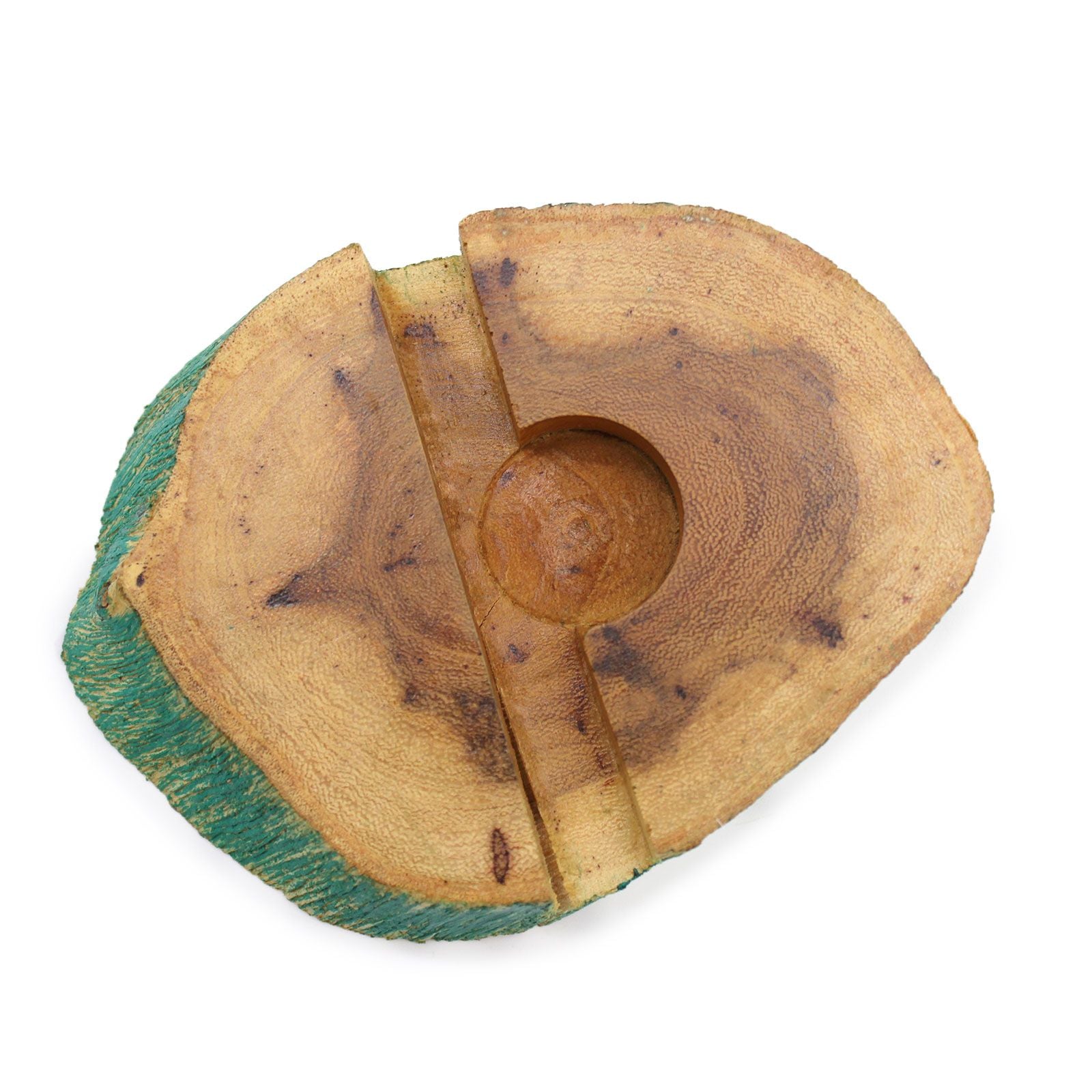Alt Tag: Gamal Wood Phone Holder – Large Greenwash handcrafted gamal wood smartphone stand with greenwash edge, 13x9x2.5 cm