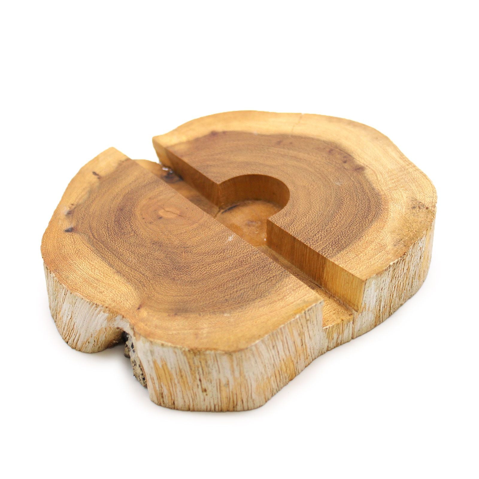 Alt Tag: Gamal Wood Phone Holder – Large Whitewash, whitewashed wooden phone stand with slot, top view on white background