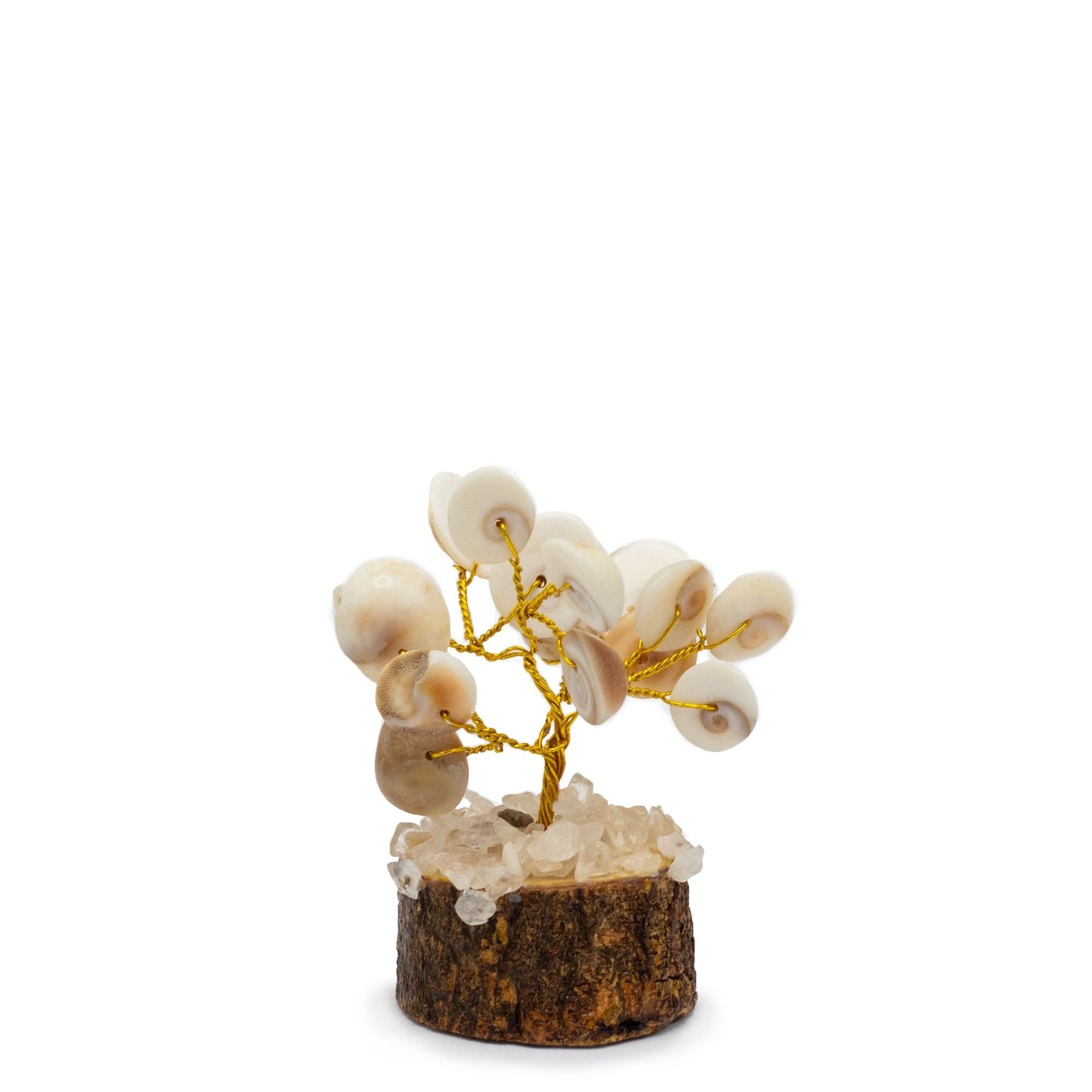 Gemstone Gomati Chakra Stone Trees – 15 Stones, handcrafted 7x6 cm decorative stone tree with white stones on wooden base