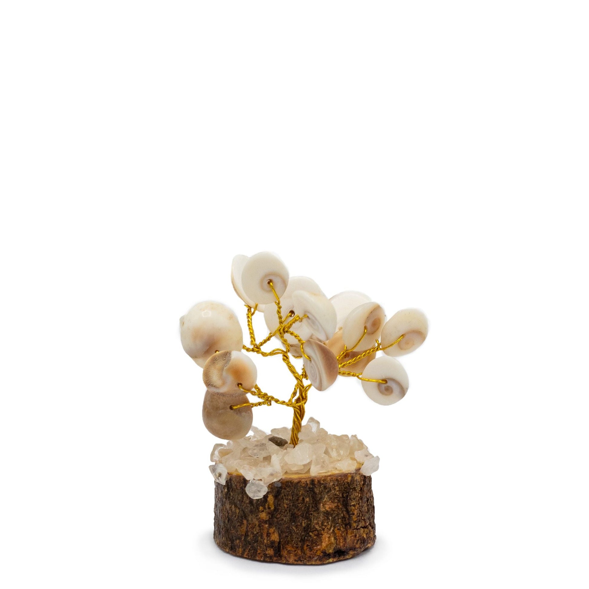 Gemstone Gomati Chakra Stone Trees – 15 Stones, handcrafted 7x6 cm decorative stone tree with white stones on wooden base