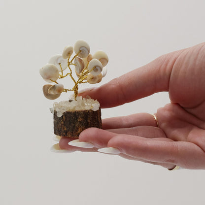Gemstone Gomati Chakra Stone Trees – 15 Stones mini árbol decorativo con piedras Gomati Chakra, base natural, en mano