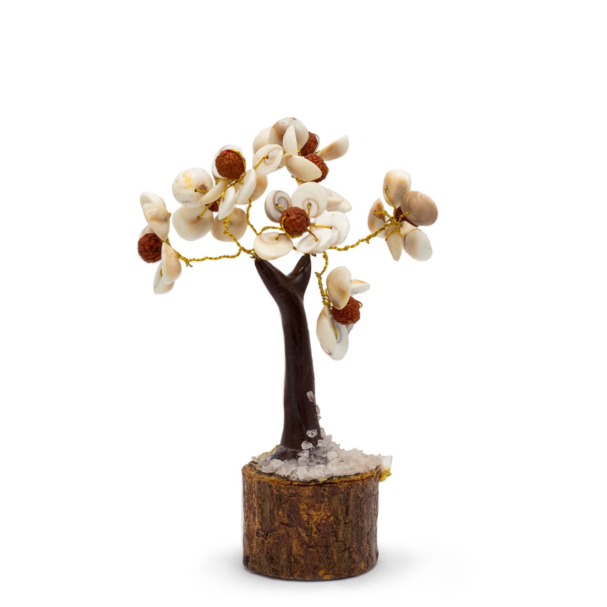 Gemstone Gomati Chakra Stone Tree – Medium (45 Stones) handcrafted decor tree with Gomati Chakra stones and Rudraksha beads