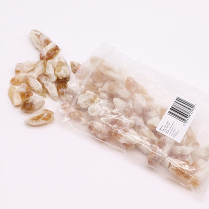 Alt Tag: Puntas de cristal en bruto de piedras preciosas – Topacio citrino, 500G de puntas de cristal de topacio citrino en bruto en bolsa transparente con piezas sueltas