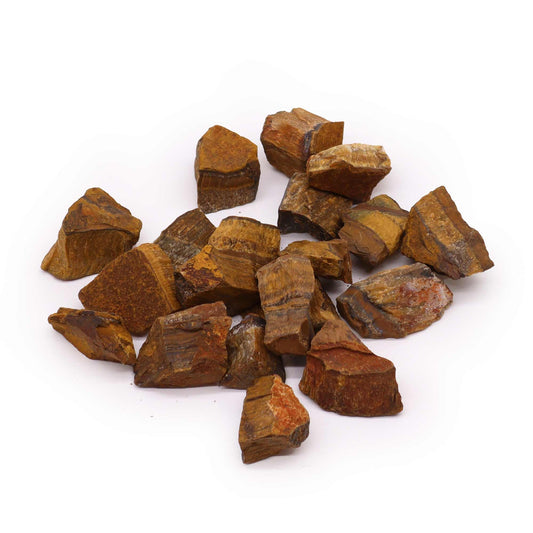 Alt Tag: Gemstone Raw Crystals – 500G Tiger Eye, natural raw tiger eye crystal stones with golden-brown shimmer on white background