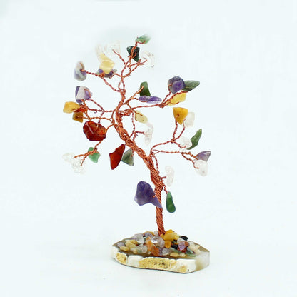 Gemstone Tree – Agate Base – 35 Stone Marvel, árbol decorativo de alambre con 35 piedras multicolor sobre base de ágata