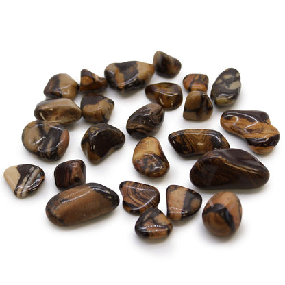 Gemstone Tumble Stones – African Nguni Set, polished brown and black natural gemstones, assorted sizes for crafts or gift