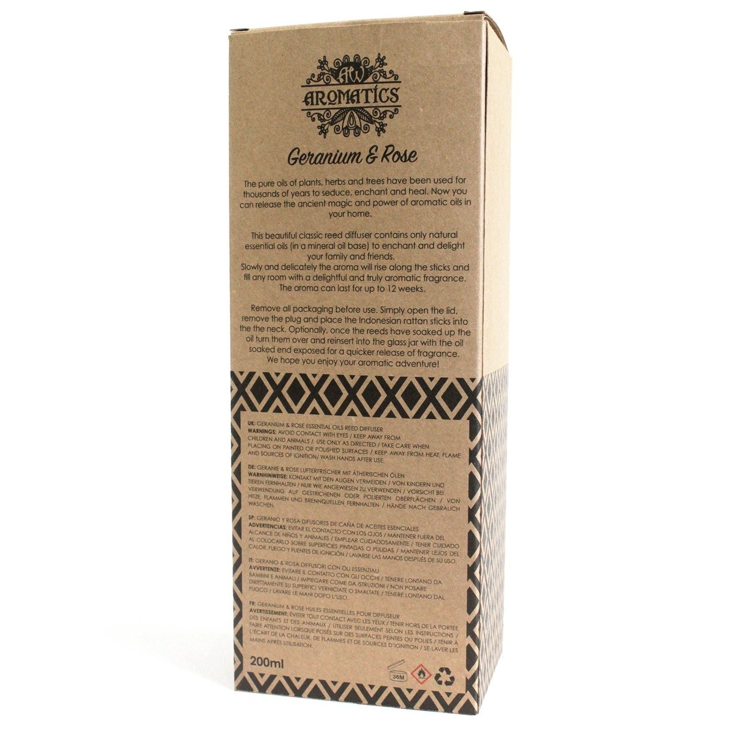 Geranien- & Rosen-Ätherisches-Öl-Raumduft mit Duftstäbchen – 200 ml Produktverpackung Aromatics, blumiger Duft nach Geranie und Rose, 200 ml