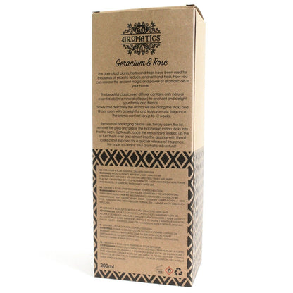 Geranien- & Rosen-Ätherisches-Öl-Raumduft mit Duftstäbchen – 200 ml Produktverpackung Aromatics, blumiger Duft nach Geranie und Rose, 200 ml