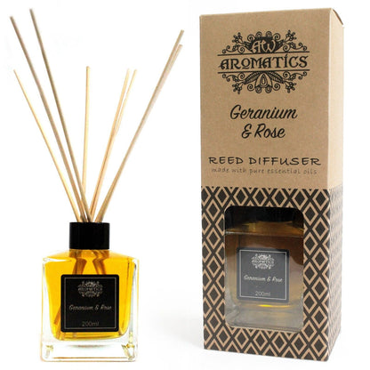 Alt-Tag: Geranien- & Rosen-Ätherisches Öl Raumduft-Diffuser mit Duftstäbchen – 200ML mit Stäbchen und Glasflasche, blumiger Duft, 200 ml, mit Box