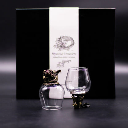 Gift Set of 6 Glasses (100 ML) – Mystical Creatures – Antique Bronze with antique bronze-style mythical creature holders and 100 ml glass
