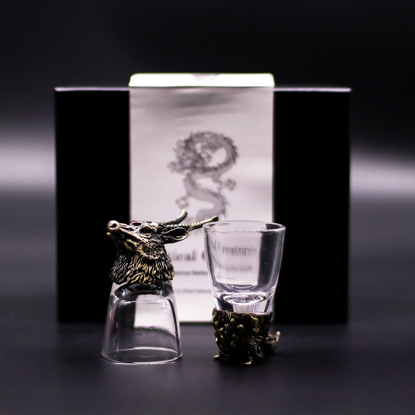 Presentset med 6 shotglas (50 ML) – Wild Forest Creatures – Shotglas i antik brons med hållare med skogsdjur i antik brons
