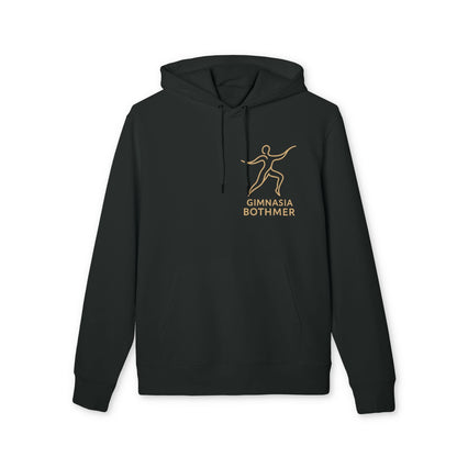 Gimnasia Bothmer 100% Organic Cotton Hoodie negra con capucha y cordones, logo Gimnasia Bothmer dorado en el pecho