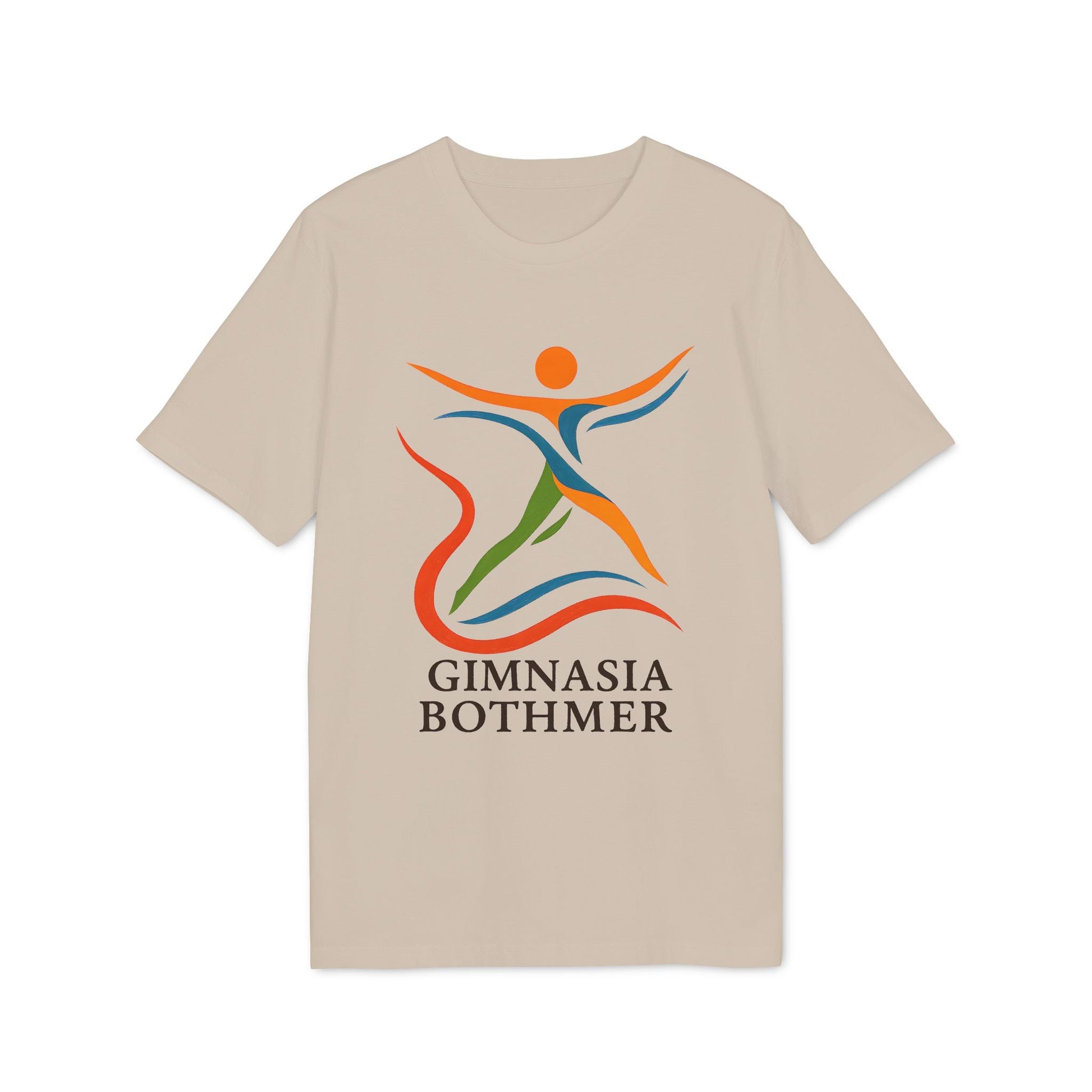 Alt Tag: Gimnasia Bothmer Organica 100% Organic Cotton T-Shirt beige with Gimnasia Bothmer logo graphic on front