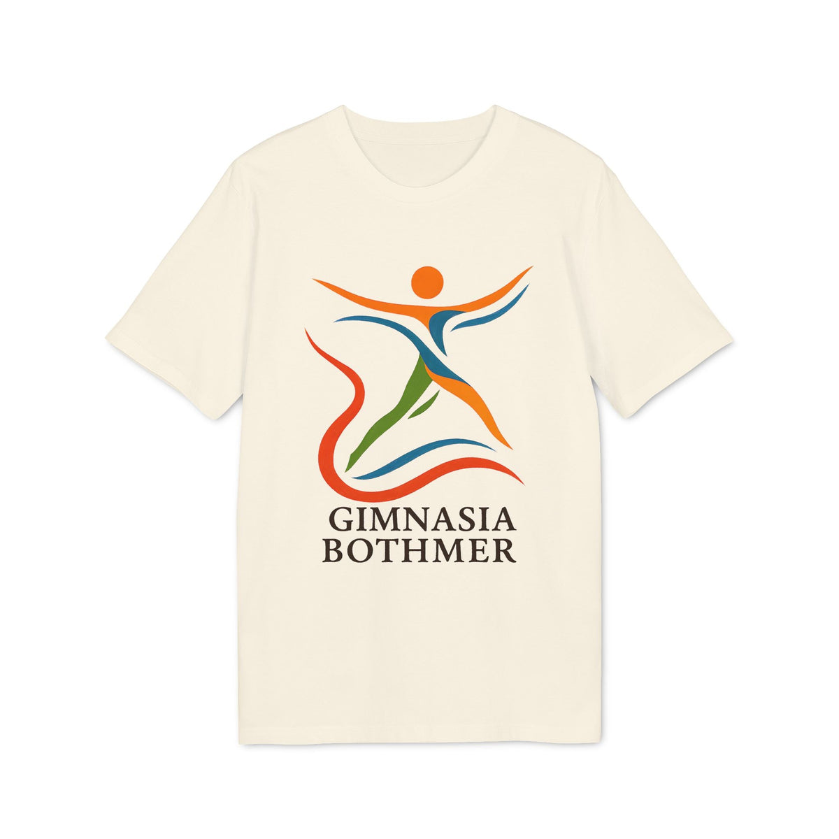 Gimnasia Bothmer Organica 100% Organic Cotton T-Shirt en color crema con logo Gimnasia Bothmer multicolor al frente