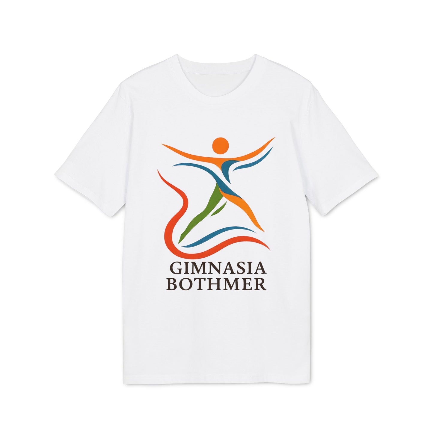 Alt Tag: Gimnasia Bothmer Organica 100% Organic Cotton T-Shirt blanca con logo Gimnasia Bothmer multicolor en el frente