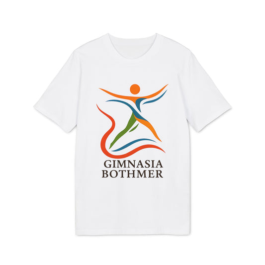 Alt Tag: Gimnasia Bothmer Organica 100% Organic Cotton T-Shirt blanca con logo Gimnasia Bothmer multicolor en el frente