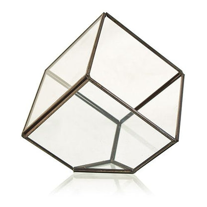Alt Tag: Glass & Brass Cube Terrarium – 10.5 CM, terrario cúbico de vidrio y latón para suculentas o air plants, diseño geométrico