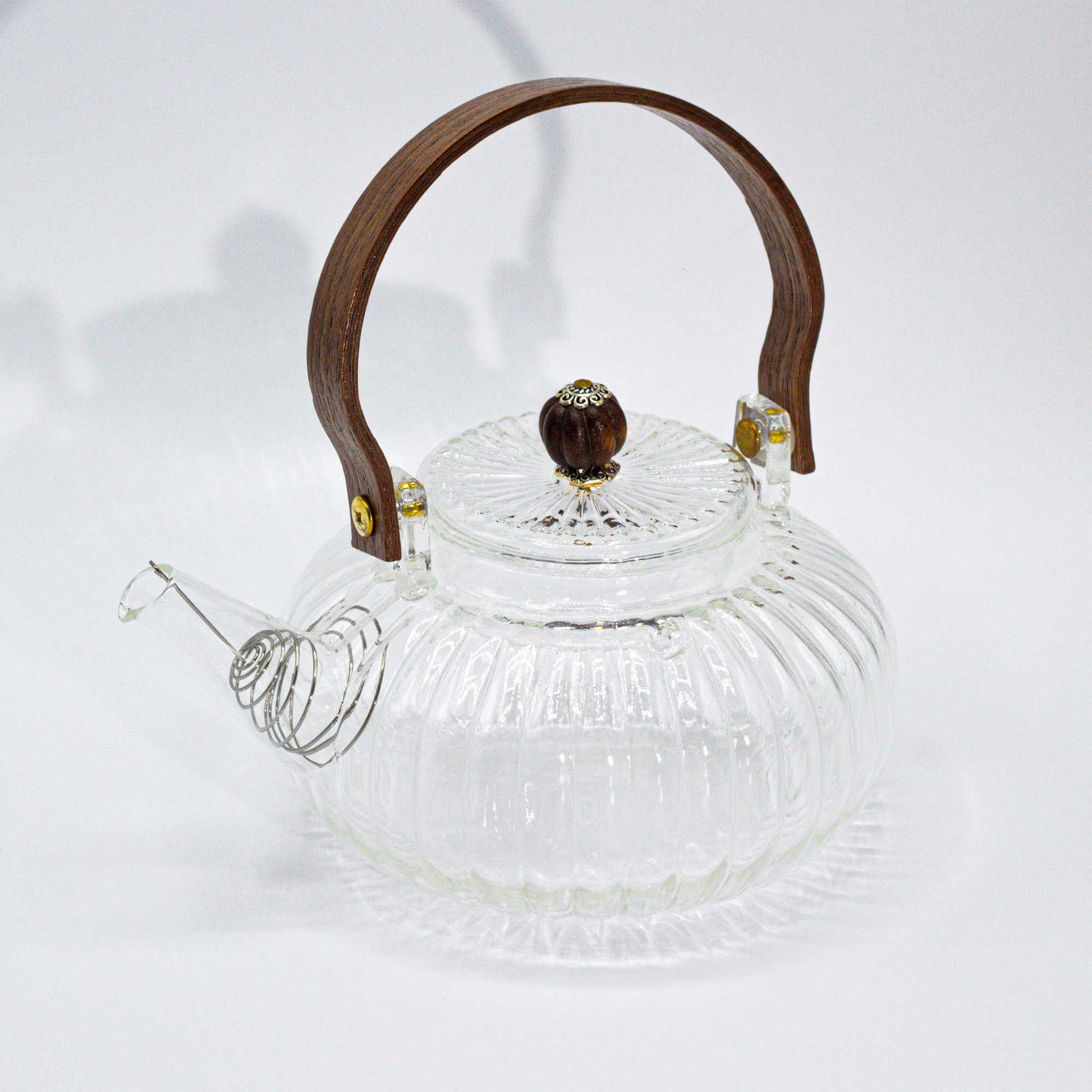 Glass Infuser Teapot – Clear Ribbed Pearl – 850 ML clear ribbed borosilicate glass teapot with pearl-style lid accent and infuser