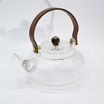 Glass Infuser Teapot – Clear Ribbed Pearl – 850 ML clear ribbed borosilicate glass teapot with pearl-style lid accent and infuser