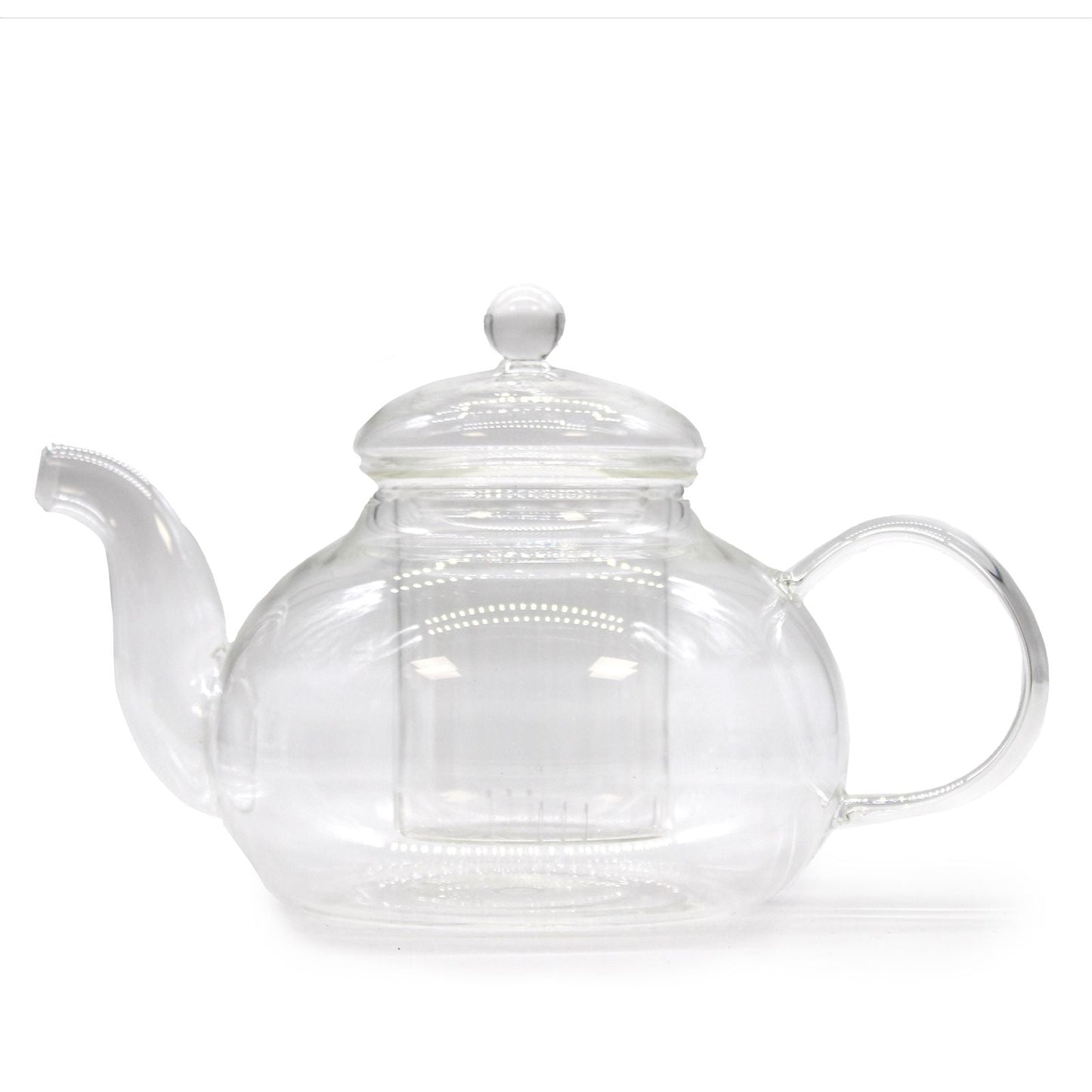 Glass Infuser Teapot – Round Pearl – 800 ML heat-resistant borosilicate glass teapot with round body, clear infuser, lid and handle