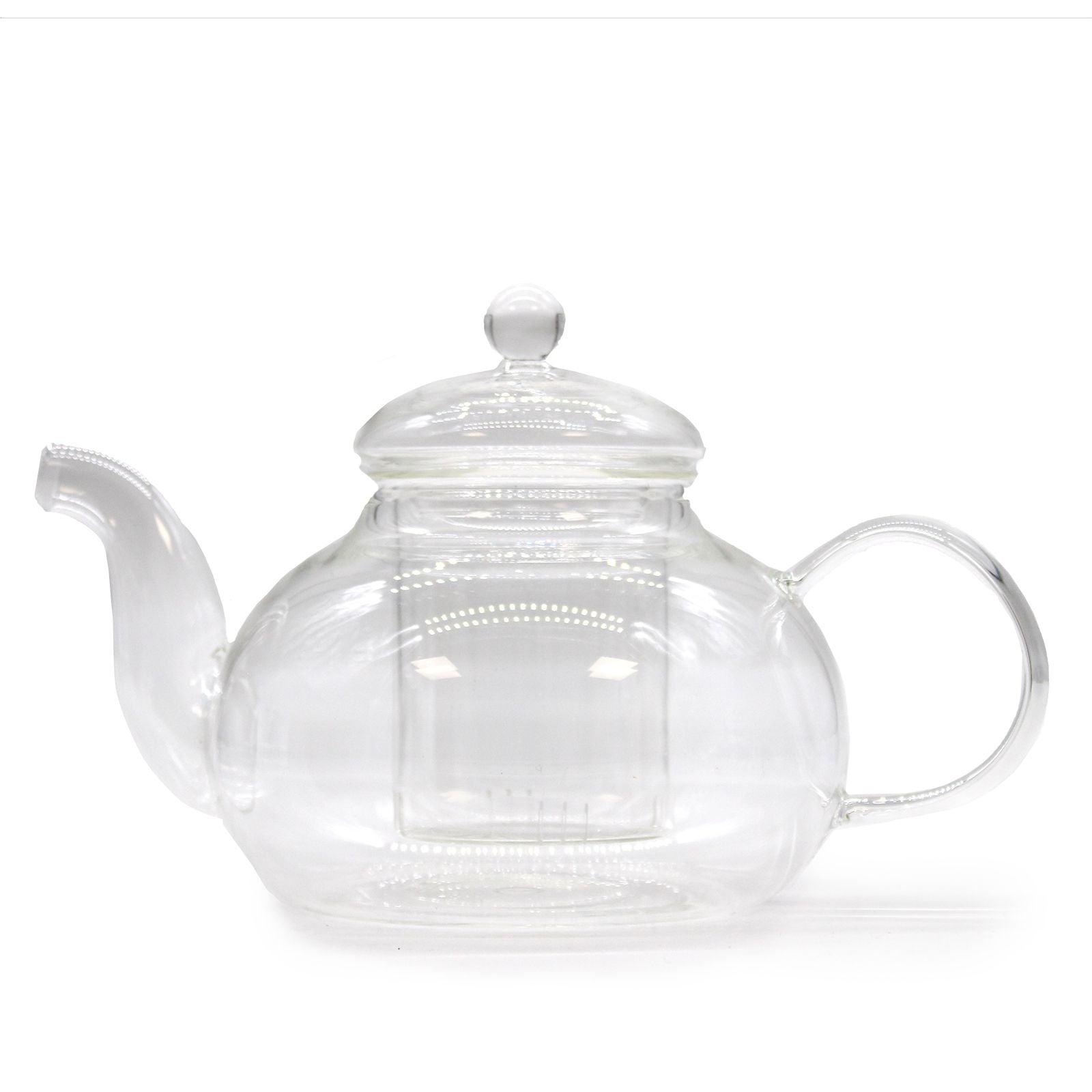 Glass Infuser Teapot – Round Pearl – 800 ML heat-resistant borosilicate glass teapot with round body, clear infuser, lid and handle