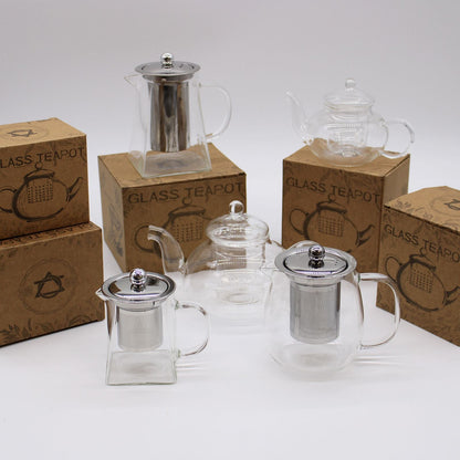 Glass Infuser Teapot – Round Pearl – 800 ML borosilicate glass teapot with stainless steel infuser and pearl-style handle, 800 ml