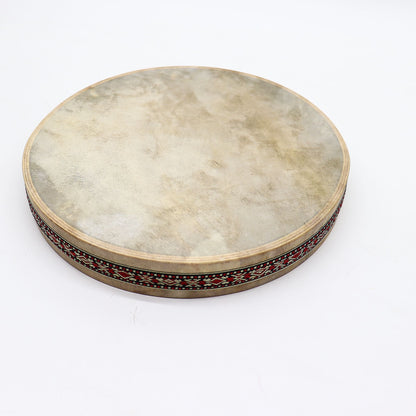 Alt Tag: Goatskin Harmonizing Ocean Drum – 30 CM, tambor oceánico redondo de piel de cabra con aro decorativo, vista superior
