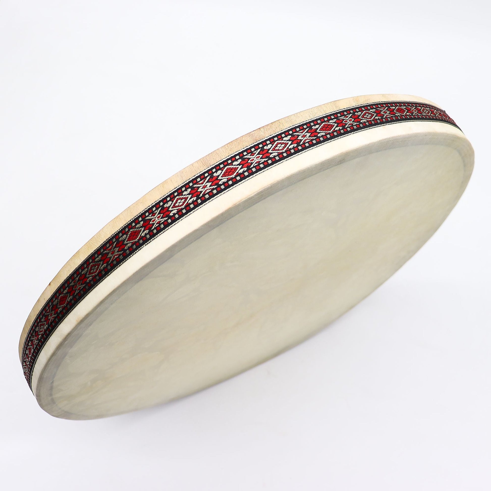 Alt Tag: Goatskin Ocean Drum – 45CM Sound Harmonizer, tambor oceánico de piel de cabra 45 cm con aro decorativo, vista lateral