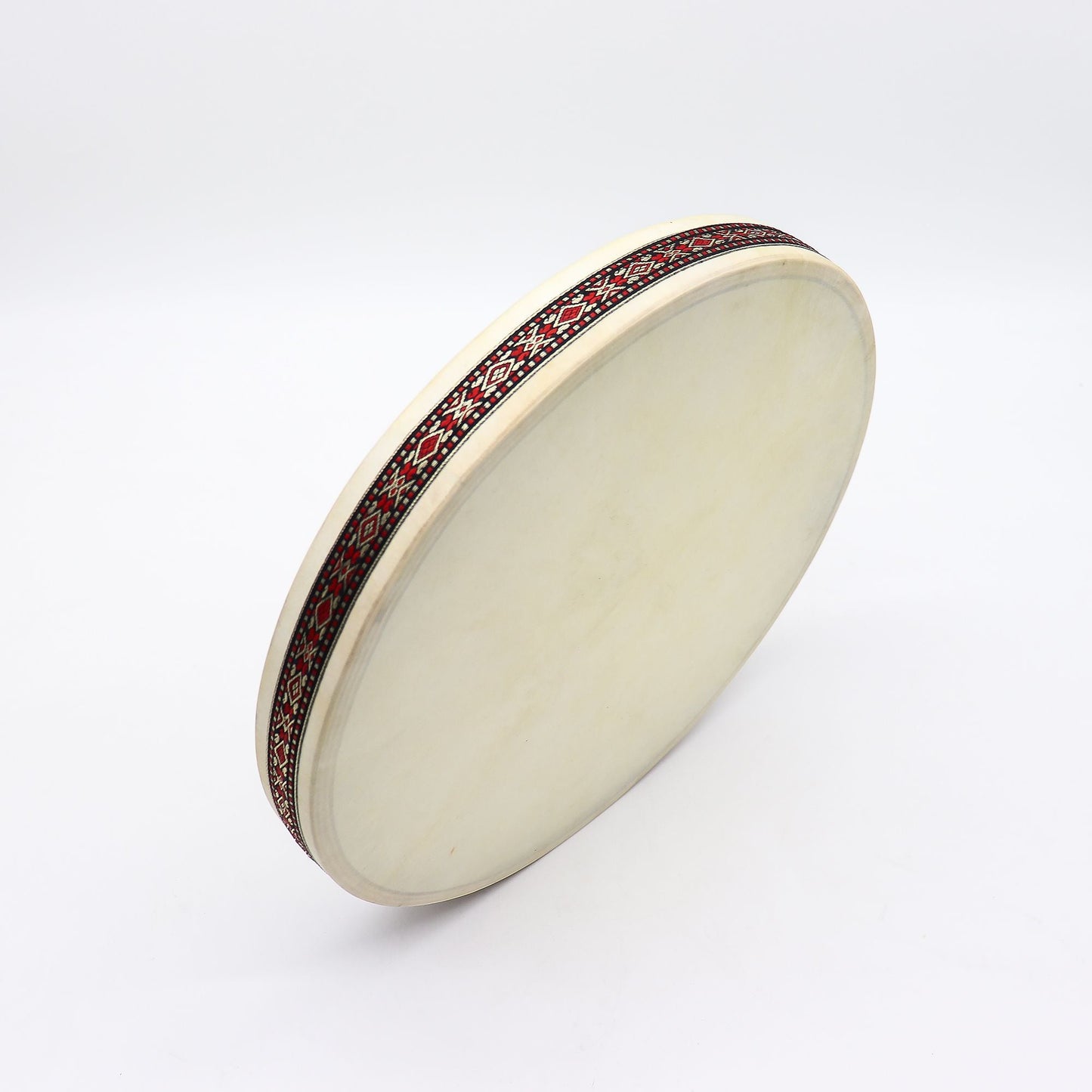 Goatskin Shamanic Ocean Drum – 35CM, hand-crafted frame drum with natural goatskin head and decorative patterned rim