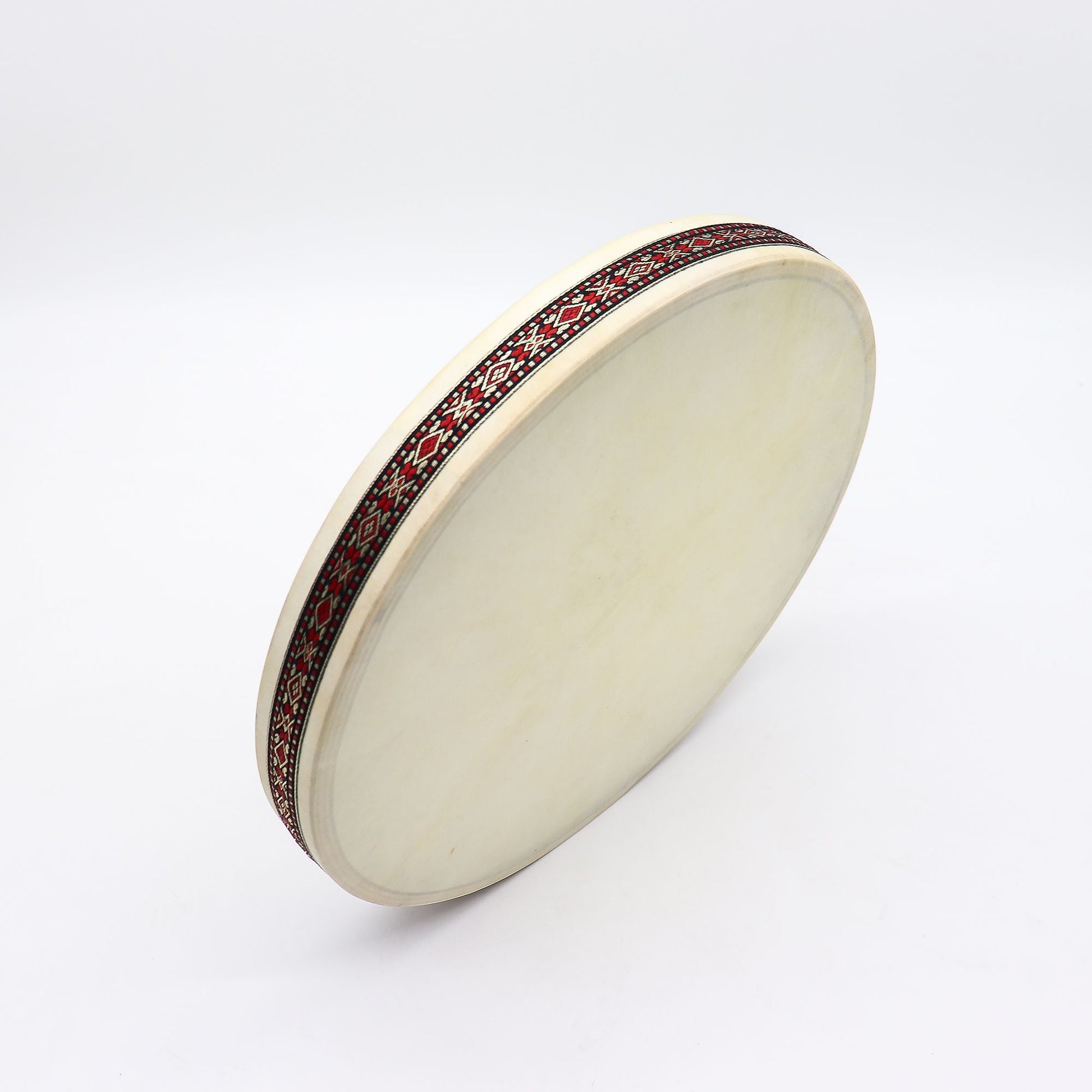 Goatskin Shamanic Ocean Drum – 35CM, hand-crafted frame drum with natural goatskin head and decorative patterned rim