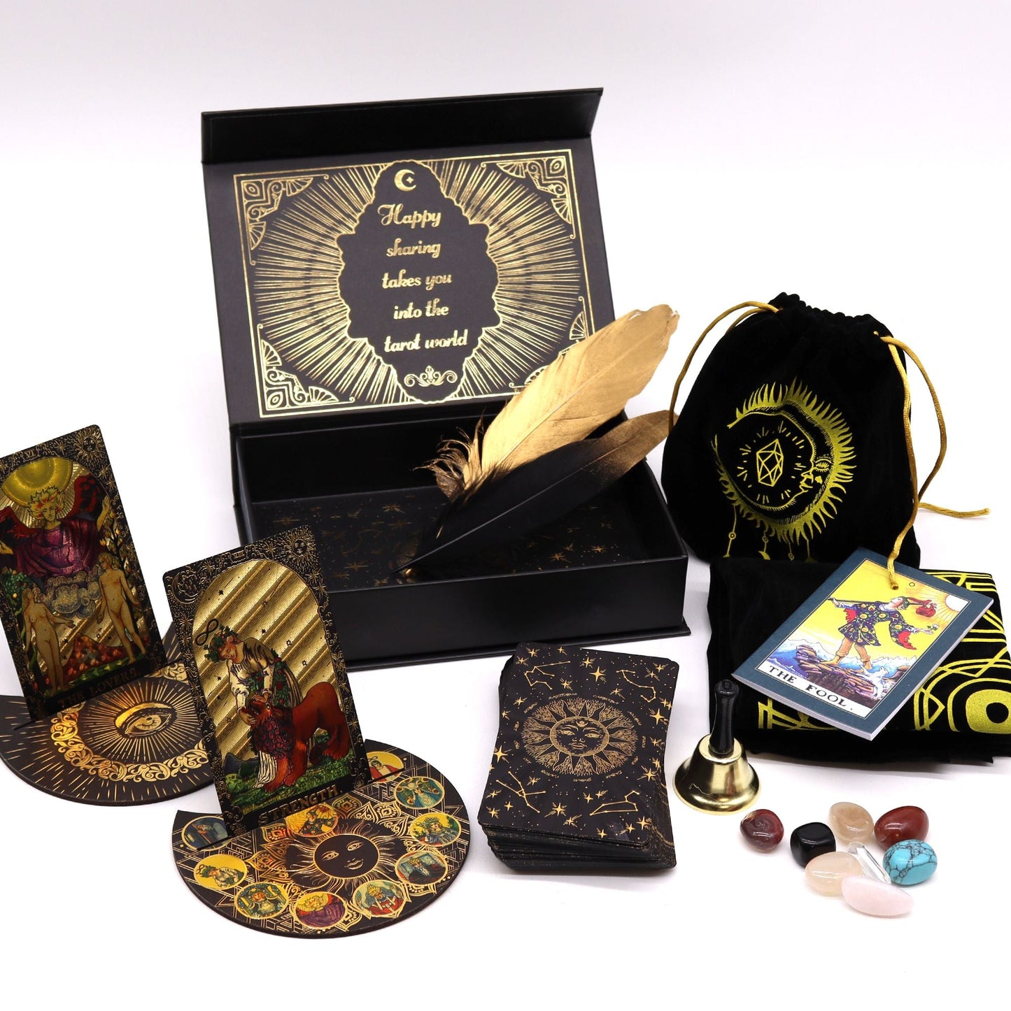 Gold Foil Tarot Gift Set – 13.5x8.5 CM con mazo de 78 cartas, caja de regalo, bolsa de terciopelo, guía, pluma y accesorios místicos