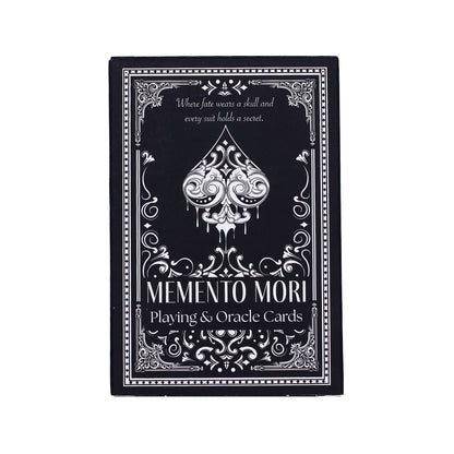 Alt Tag: Gothic Memento Mori Cards – 9x2x6 CM caja del mazo Playing & Oracle Cards con diseño gótico en negro y blanco