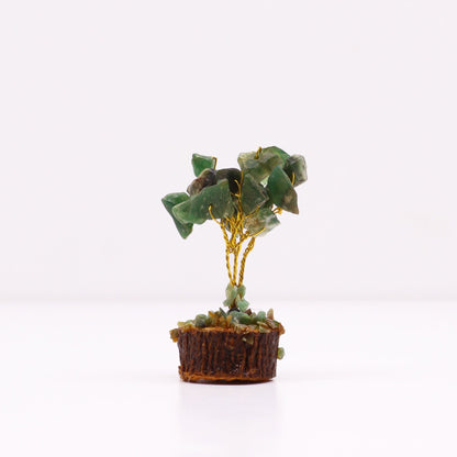 Alt Tag: Green Aventurine Gemstone Tree – 6CM, 15 Stones, mini wire tree with green stones on rustic wood base