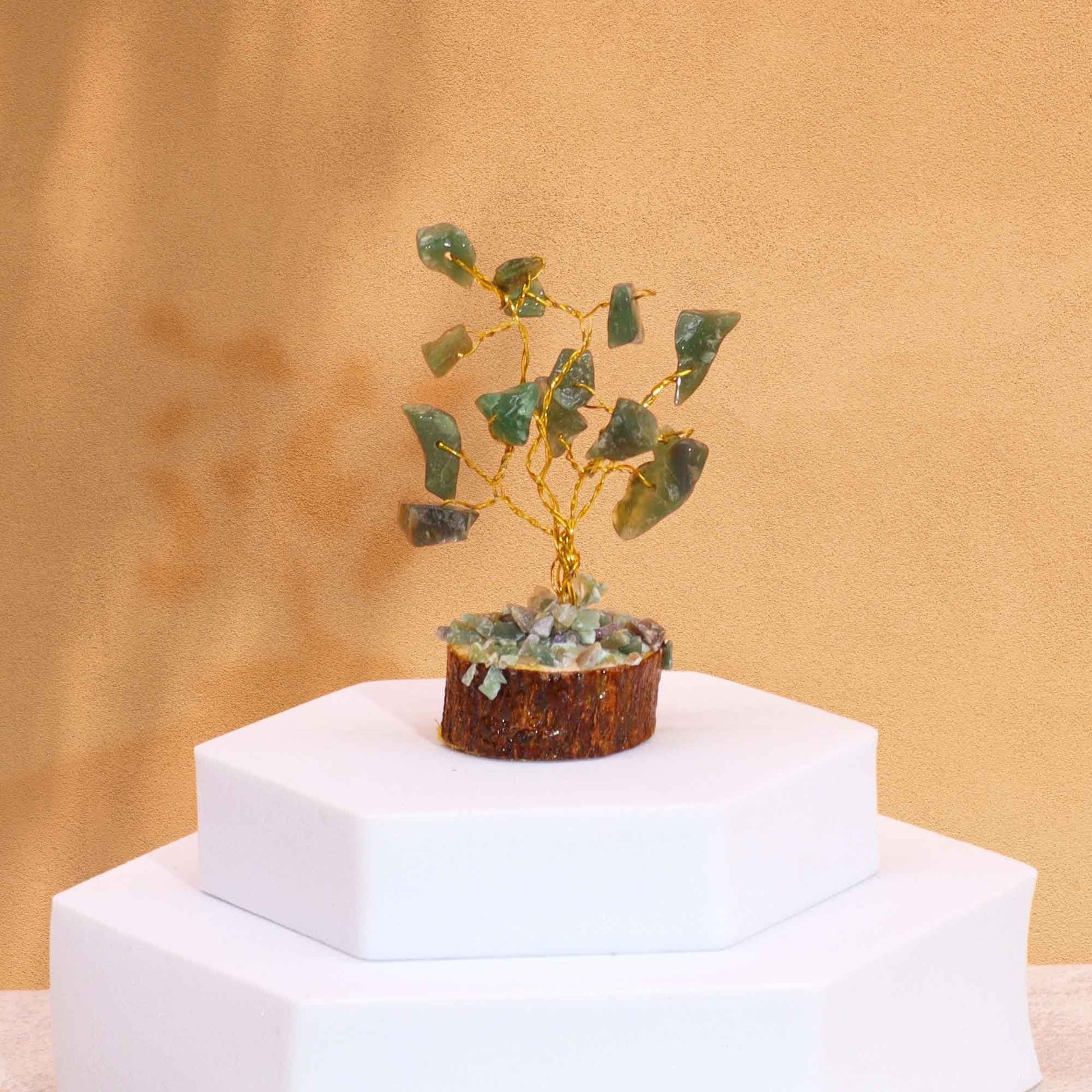 Alt Tag: Green Aventurine Gemstone Tree – 6CM, 15 Stones mini gemstone tree with green stones on rustic wood base