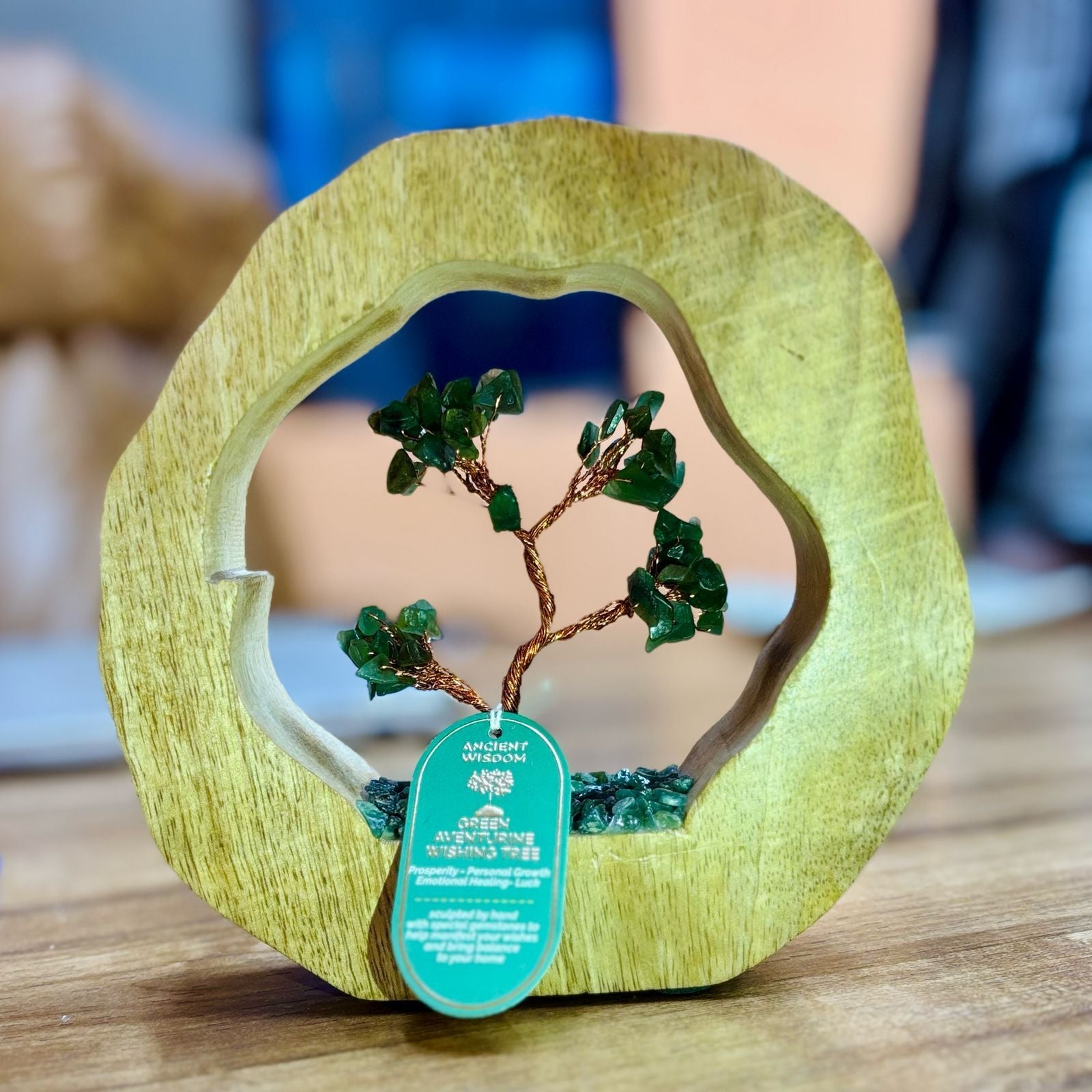 Green Aventurine Gemstone Tree Garden – 60 Chipstones handcrafted gemstone tree with green aventurine chips in mango wood frame