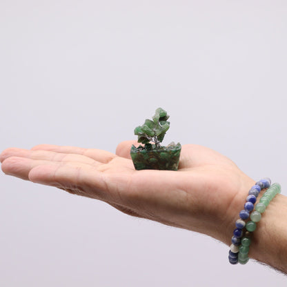 Alt Tag: Green Aventurine Mini Gemstone Tree – 15 Stones in hand, small gemstone decor tree with orgonite base