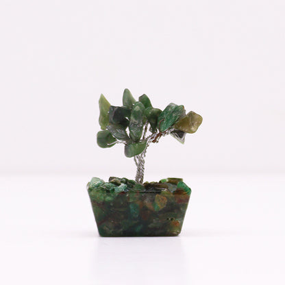 Alt Tag: Green Aventurine Mini Gemstone Tree – 15 Stones with orgonite base, mini crystal decor for serenity and positive energy