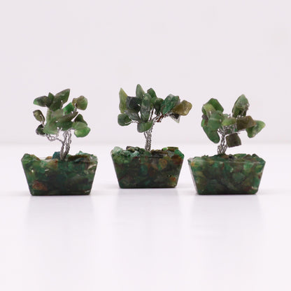 Alt Tag: Green Aventurine Mini Gemstone Tree – 15 Stones, mini gemstone trees with orgonite base and green aventurine chip leaves