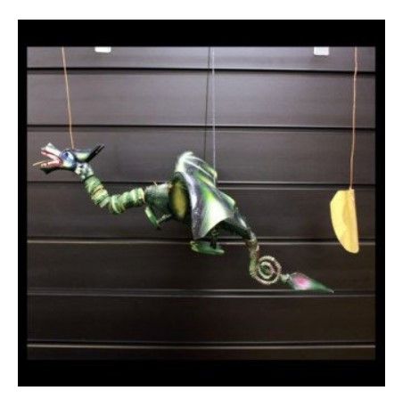 Alt Tag: Green Coconut Dragon Mobile – 46 CM handcrafted green coconut dragon hanging mobile, tropical decor with wings and curled tail