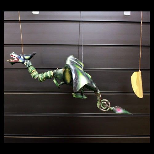 Green Coconut Dragon Mobile – 46 CM handcrafted green coconut dragon hanging mobile decor, tropical room accent
