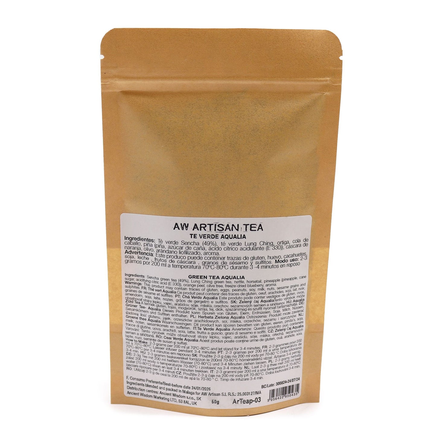 Green Dragon Blend Artisan Tea – 50G kraft pouch packaging, AW Artisan Tea label on back