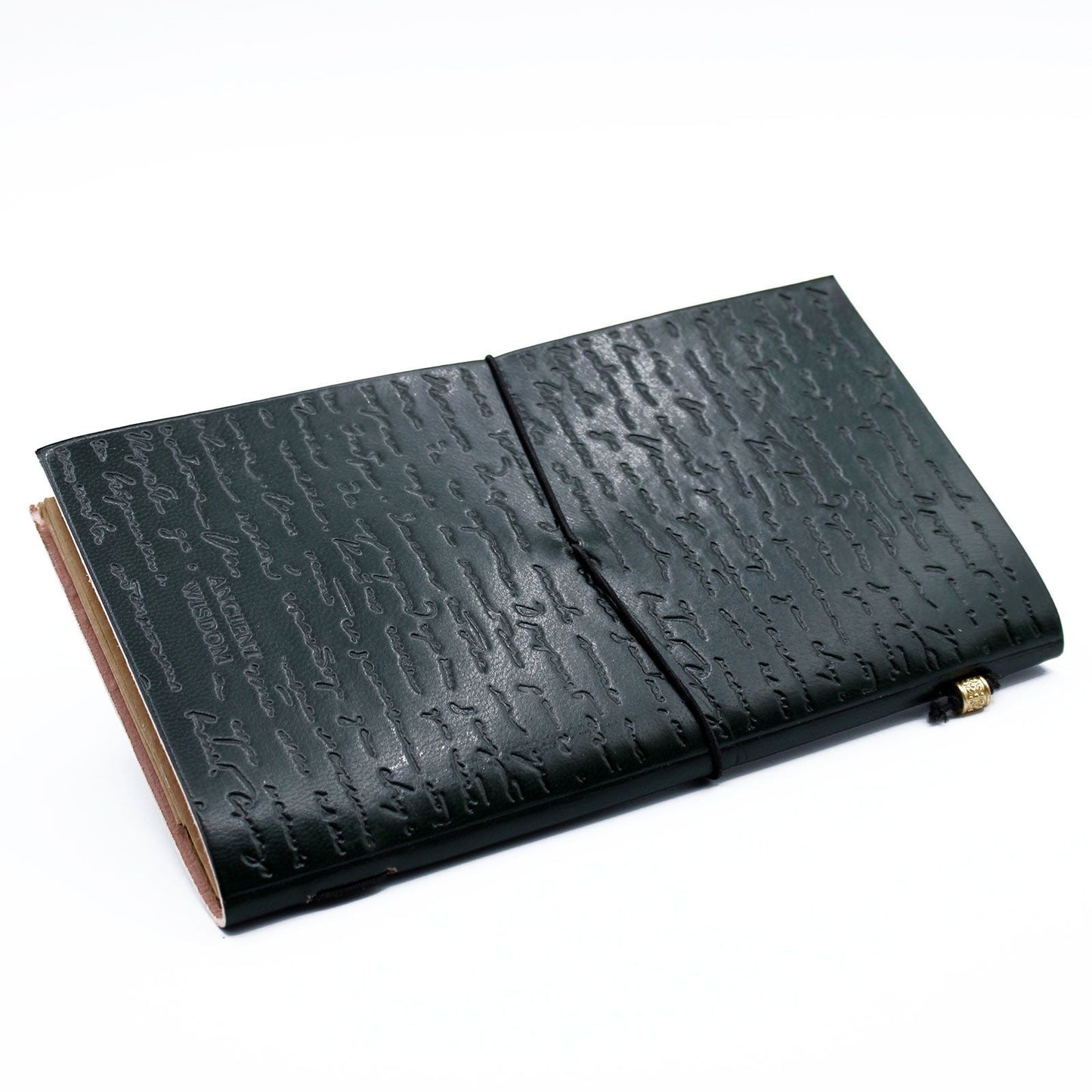 Green Leather Journal – 80 sidor av berättarglädje, handgjord anteckningsbok i läder med omslutande snörstängning och präglat omslag