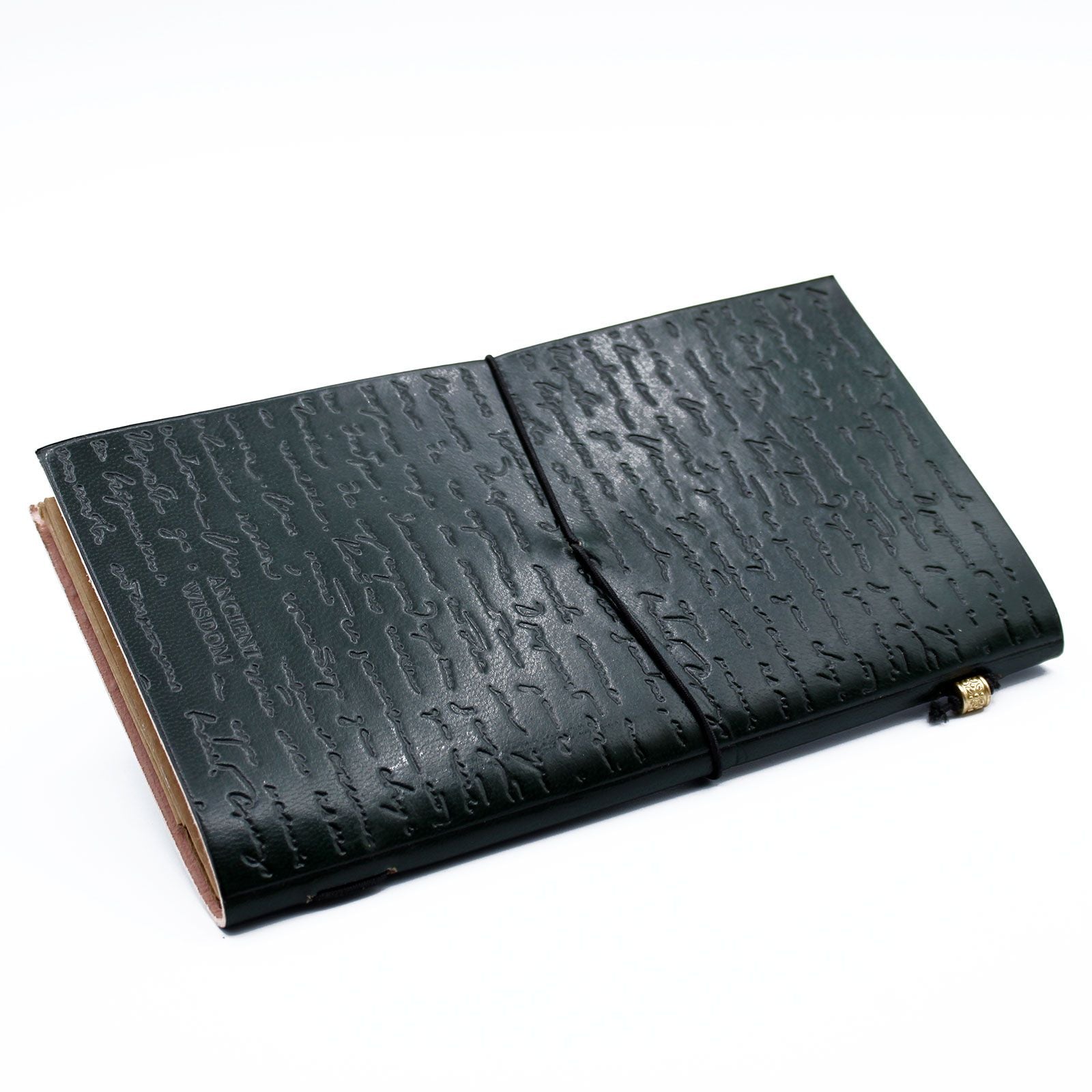 Green Leather Journal – 80 sidor av berättarglädje, handgjord anteckningsbok i läder med omslutande snörstängning och präglat omslag