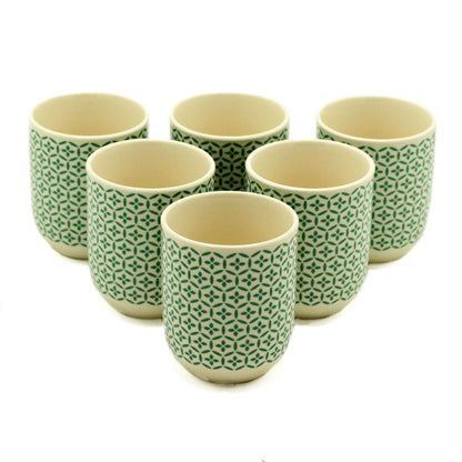Green Mosaic Ceramic Tea Cups – Set of 6, 190ML ceramic tea cups with green mosaic pattern, 190ml capacity