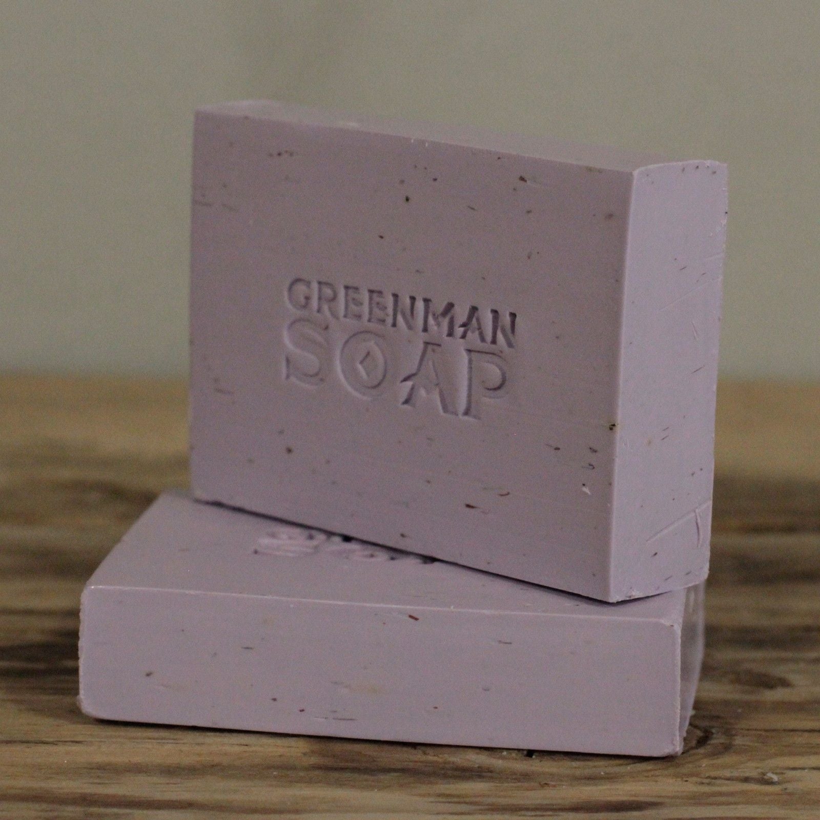 Alt Tag: Lavender & Geranium Night Soap – 100G Greenman Soap bar, lavender-colored natural botanical soap, 100g