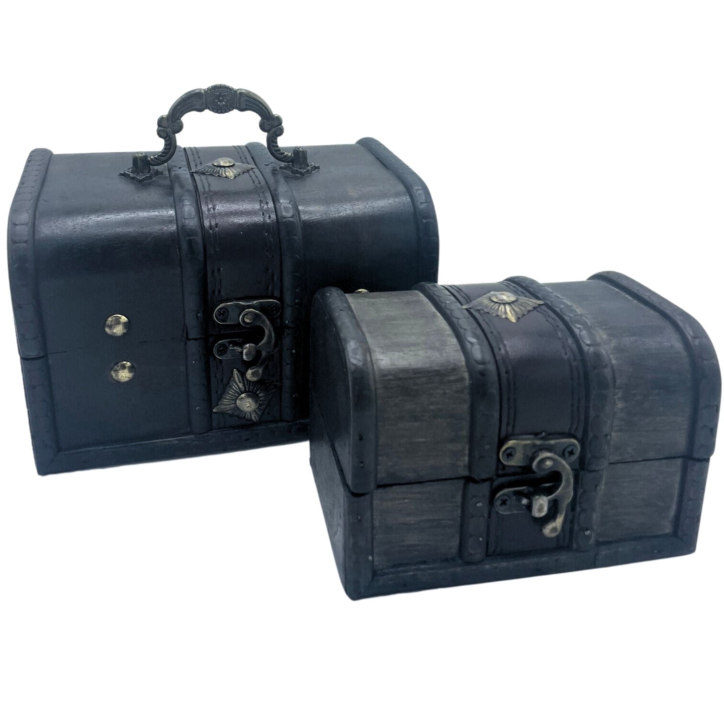 Grey Vintage Style Boxes – Set of 2, grey vintage storage boxes set with metal latch and handle, decorative MDF gift boxes