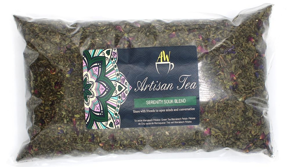 Gunpowder Green Tea Blend – 1 KG Mint & Roses bolsa de té artesanal con hojas de té verde gunpowder, menta y pétalos de rosa